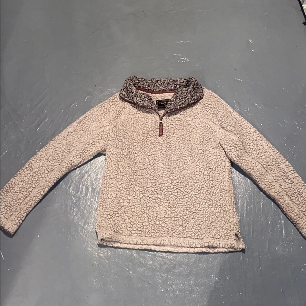 True Grit Grey/Cream Fuzzy Pullover 1/4 Zip - Picture 6 of 6